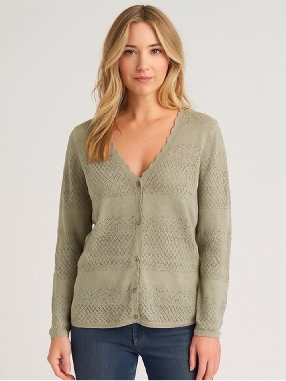 Frye Pointelle Lightweight Cardigan olive green women’s large